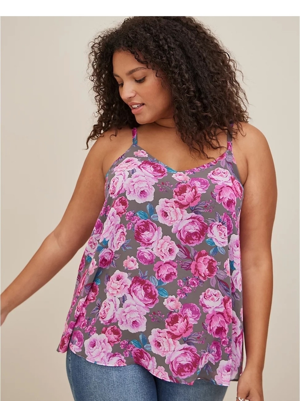 Torrid Sophie Floral Swing Cami Tank Top Size 1 Pink Rose Print
